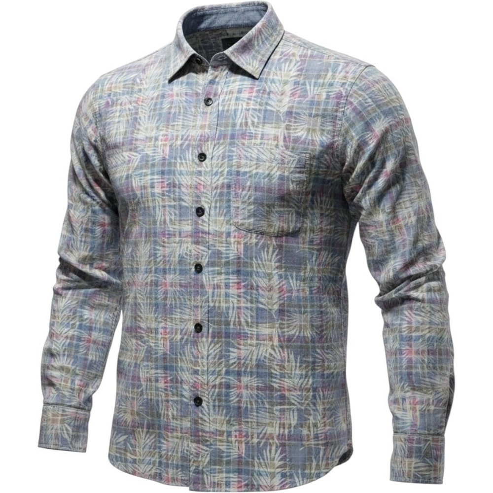Tommy‎ Bahama Coastline Cord Shirt Mens Medium Blue Tropical Plaid Corduroy L/S